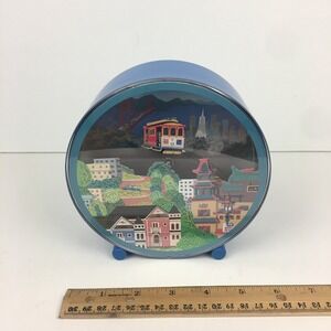 Vintage Blue Plastic Round Wind up Music‎ Left My Heart in San Francisco Otagiri